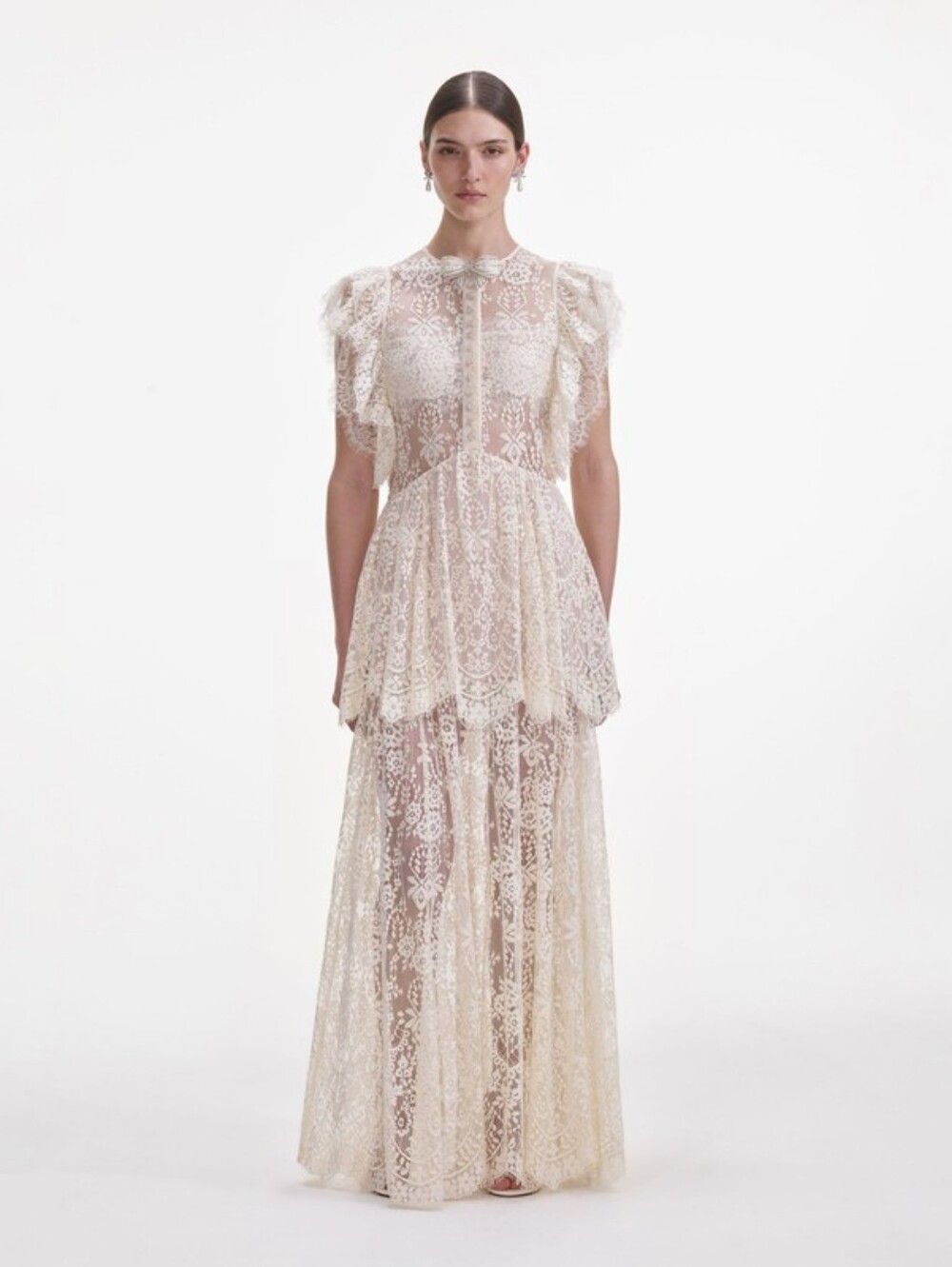 Self-portrait White Tiered Lace Maxi Dress